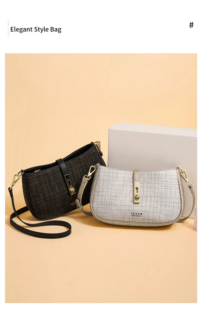 FOXER Cowhide Leather Women Baguette Shoulder Bag Light Luxury Ladies Crossbody Bag Fashion Sling Purse for Daily Dating Use