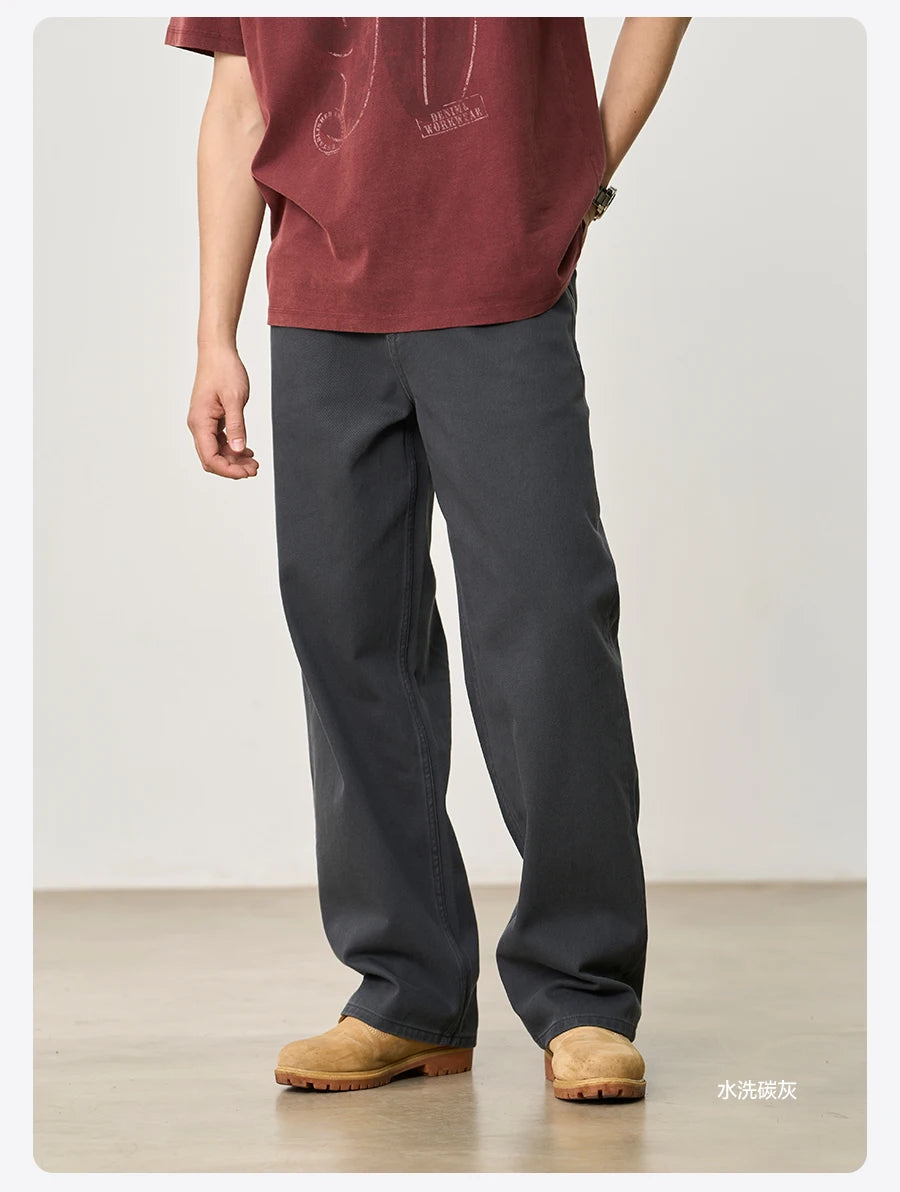 SIMWOOD 2026 Spring New Baggy Fit 11.3oz  Cotton Fabric Jeans Men Plus Size Casual Denim Chinos Pants