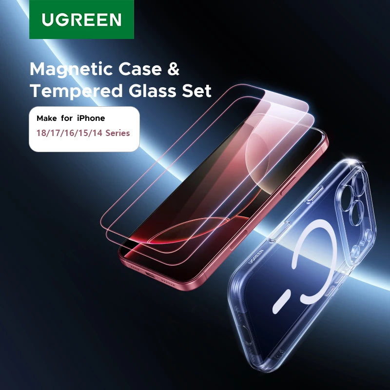 UGREEN Magnetic Case & Glass Screen Protector for iPhone 18 17 16 15 14 Pro Max Case Cover for iPhone 18Pro Macsafe Cases Bundle
