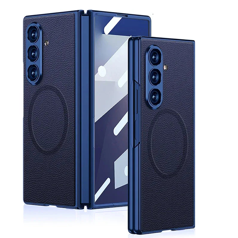 Luxury Plain PU Leather Case for Samsung Galaxy Z Fold 7 - ShopHub