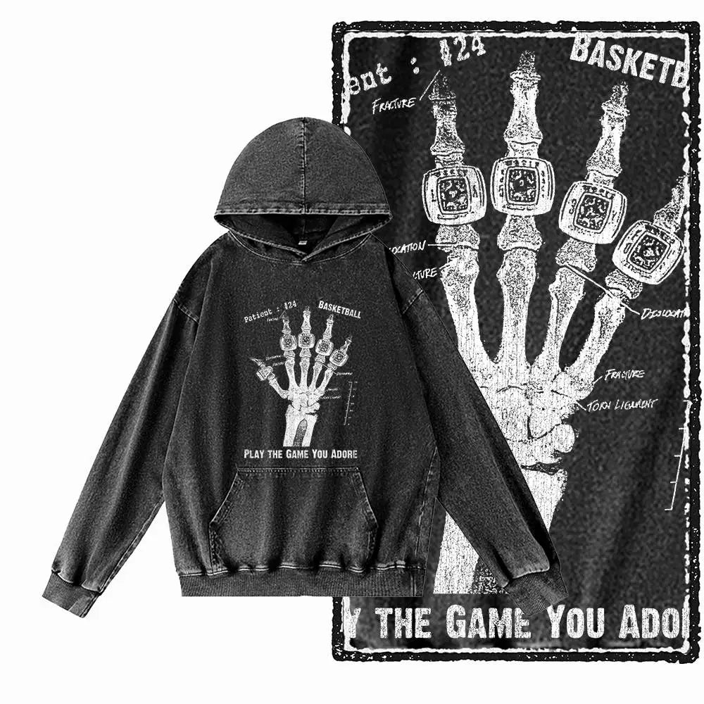 Courtside Basketball Graphic Acid-Washed Black Hoodie