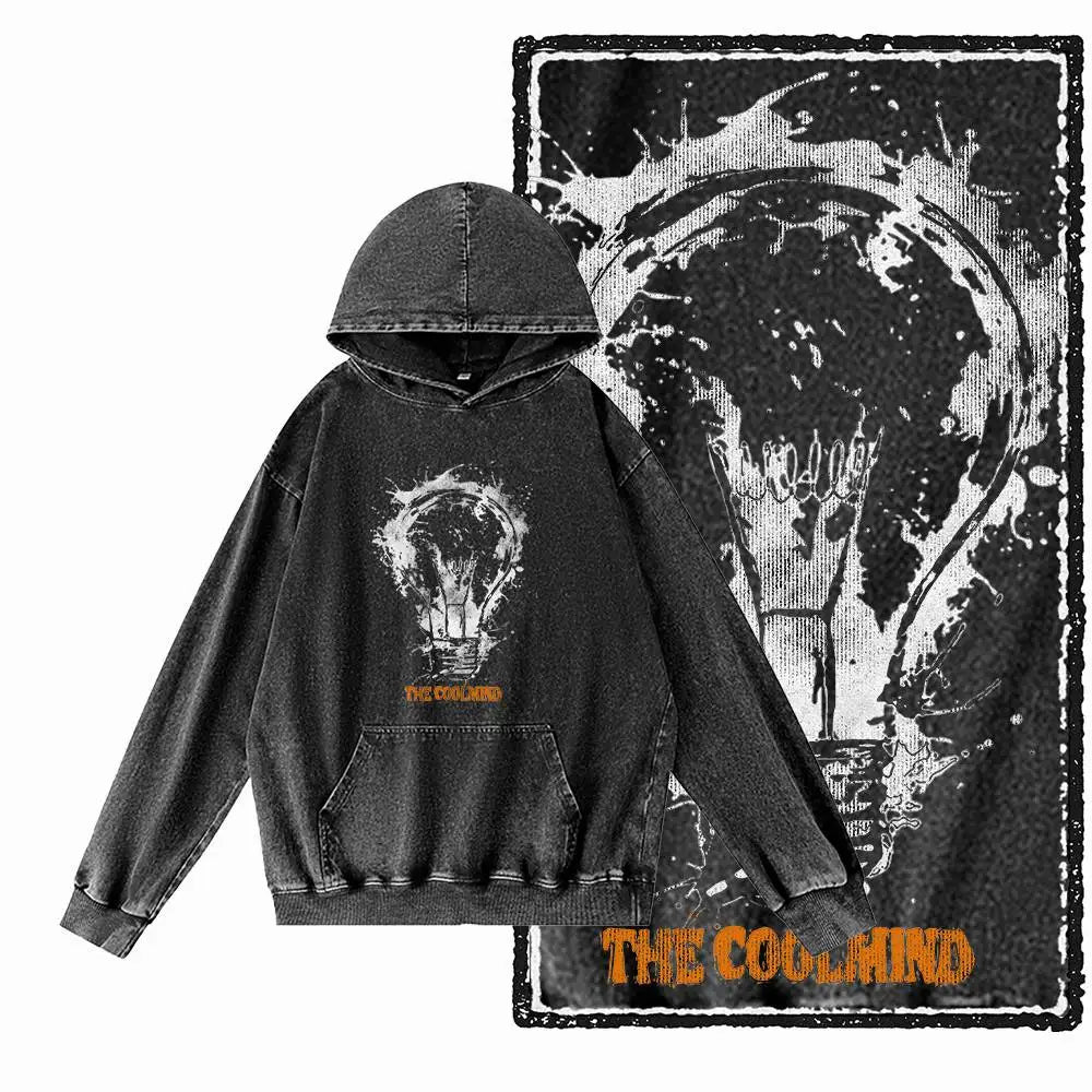 G12 Acid-Washed Black Streetwear Graphic Hoodie