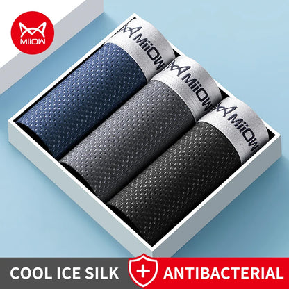 MiiOW Ice Silk Men's Underwear - 3Pcs Breathable Mesh Antibacterial Boxer Briefs