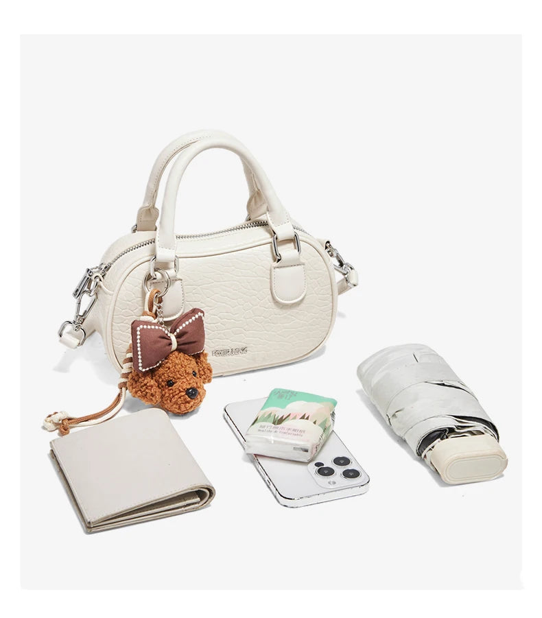 FOXER White Cowhide Leather Women's Shoulder Bag