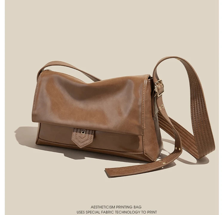 Retro Women's Shoulder Bag 2026 New Simple Large Tote Bag Split Leather + PU Female Soild Crossbody Bag Purse