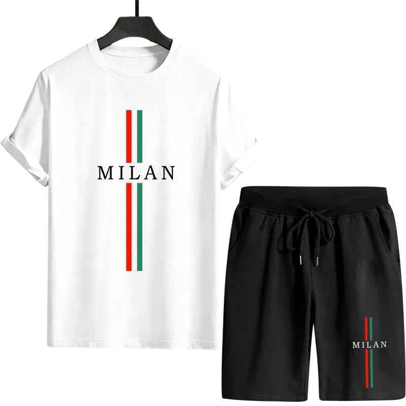 Italy Print Tracksuit for Men - T-shirt and Shorts Casual Outfit for Spring Summer Fashion