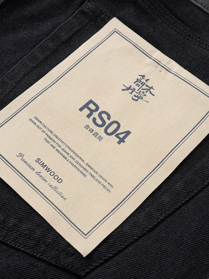 SIMWOOD 2026 Autumn 14oz Fabric Jeans Men Washed Vintage Black Denim Pants Retro Casual Trousers Male Clothing