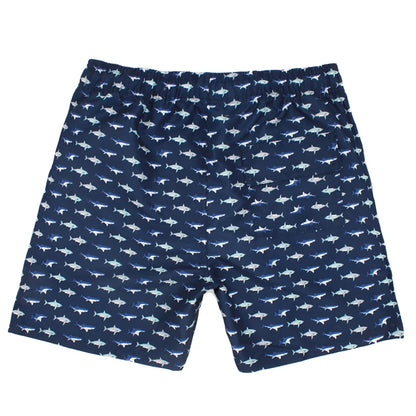 Men's summer swimming shorts with colorful print, polyester fabric, mesh liner, suitable for swimming, gym, and sports activities.