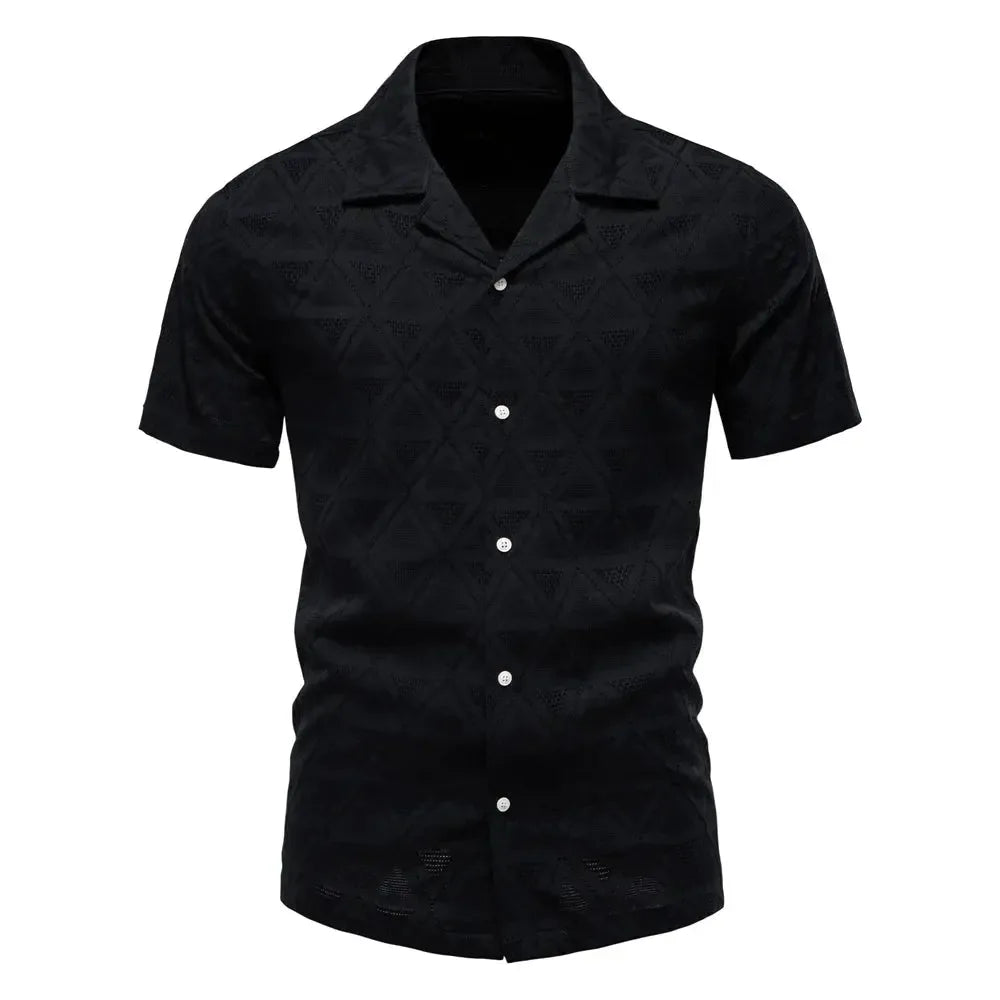 AIOPESON's 100% Cotton Jacquard Men's Short Sleeve Shirts - ShopHub