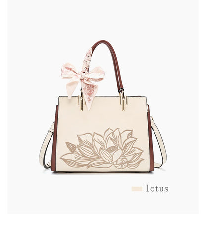 FOXER Luxury Embroidery Women's Handbag Split Leather Elegant Lady Tote Bag Chinese Style Shoulder Bag Best Mother's Day Gift