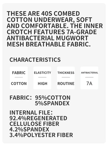 MiiOW Combed Cotton Men's Boxers - 40S Antibacterial Breathable Underwear 7A Soft Boxershorts