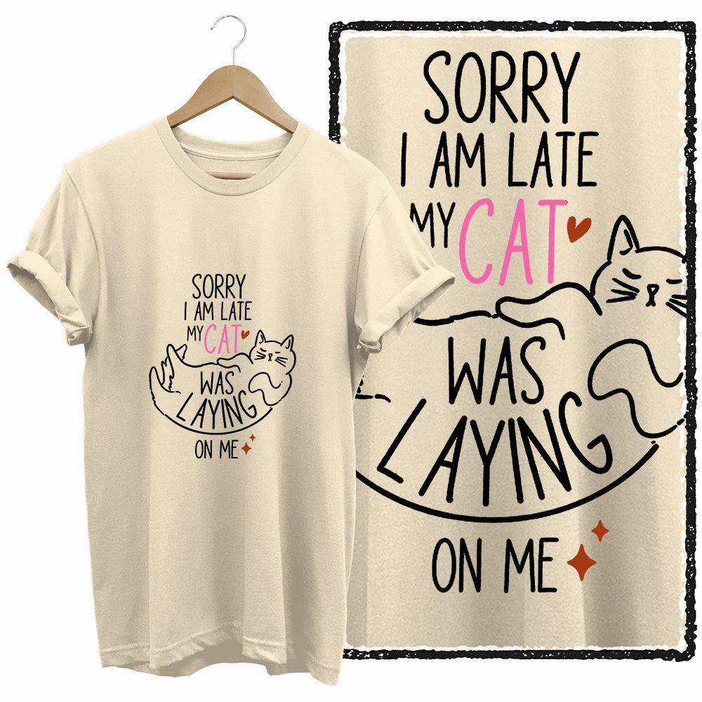 COOLMIND Beige Cat Graphic T-Shirt | Women's Relaxed Fit