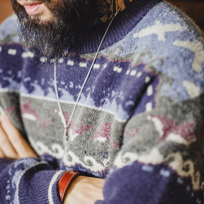 MADEN Blue Fair Isle Crew-Neck Sweater