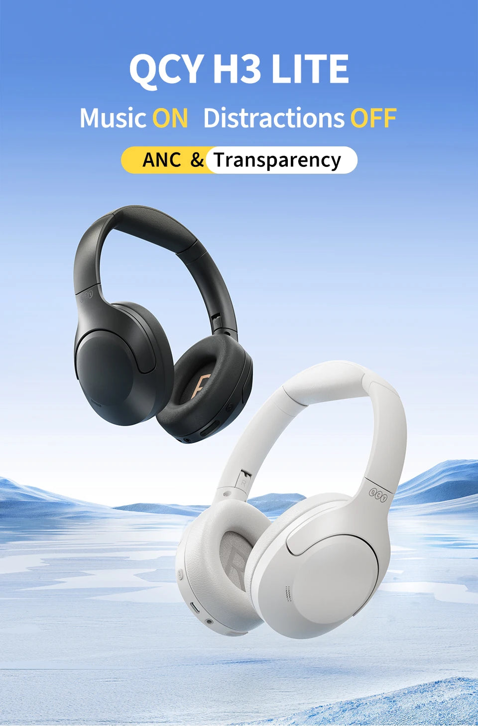 QCY H3 Lite ANC Wireless Headphones with Bluetooth 5.3, 40mm Driver, and 60H HiFi Sound - ShopHub