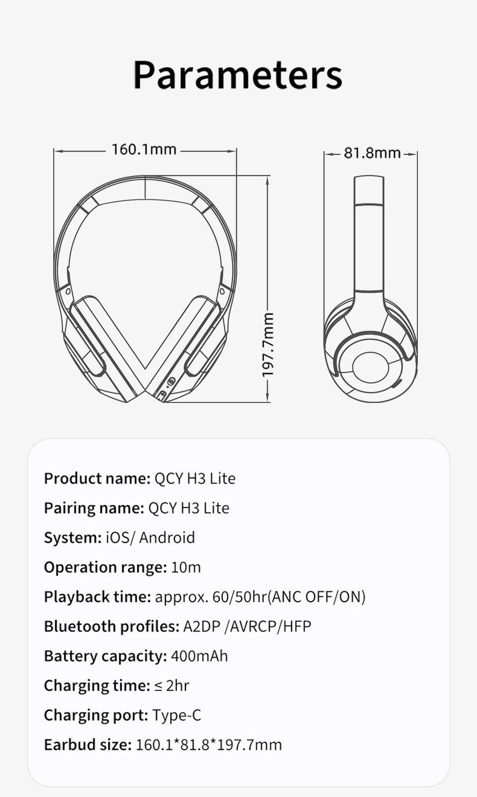 QCY H3 Lite ANC Wireless Headphones with Bluetooth 5.3, 40mm Driver, and 60H HiFi Sound - ShopHub