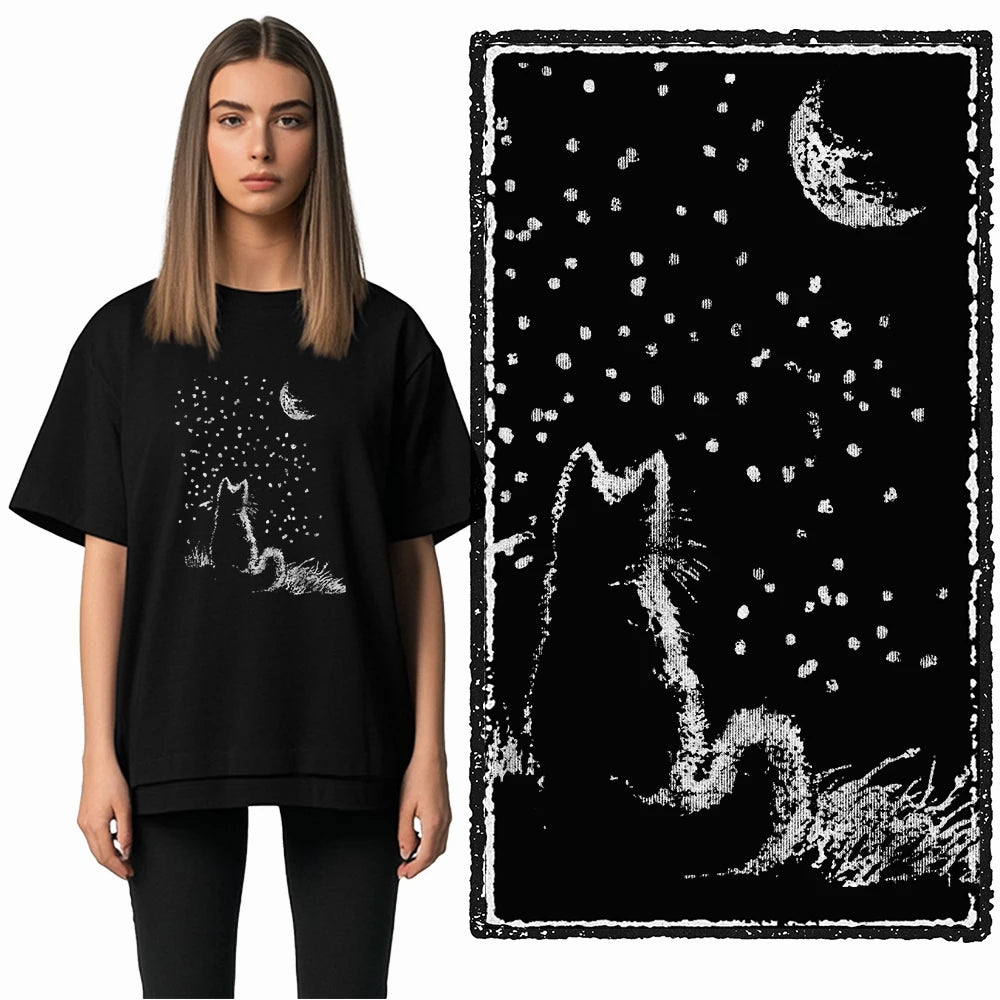 COOLMIND Cat Graphic T-Shirt | Women's Relaxed Black Tee
