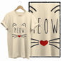 COOLMIND 100% Cotton Beige Cat Print Exclusive Graphic Women T Shirt Big Size Loose Cotton Cat Lover Women T Shirt Lovely Cat Te