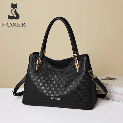 FOXER Lady's Handbag Genuine Leather 2026 Elegant Female Shoulder Bag Luxury Design Crossbody Bag Diamond Embossing Commute Work