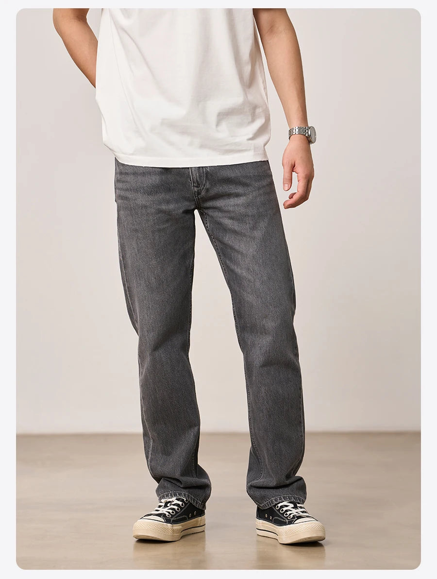 SIMWOOD 2026 Autumn Winter New Loose Straight 13oz 100% Cotton Fabric Jeans Men Washed Vintage Classical Denim Trousers