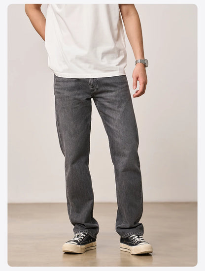 SIMWOOD 2026 Autumn Winter New Loose Straight 13oz 100% Cotton Fabric Jeans Men Washed Vintage Classical Denim Trousers