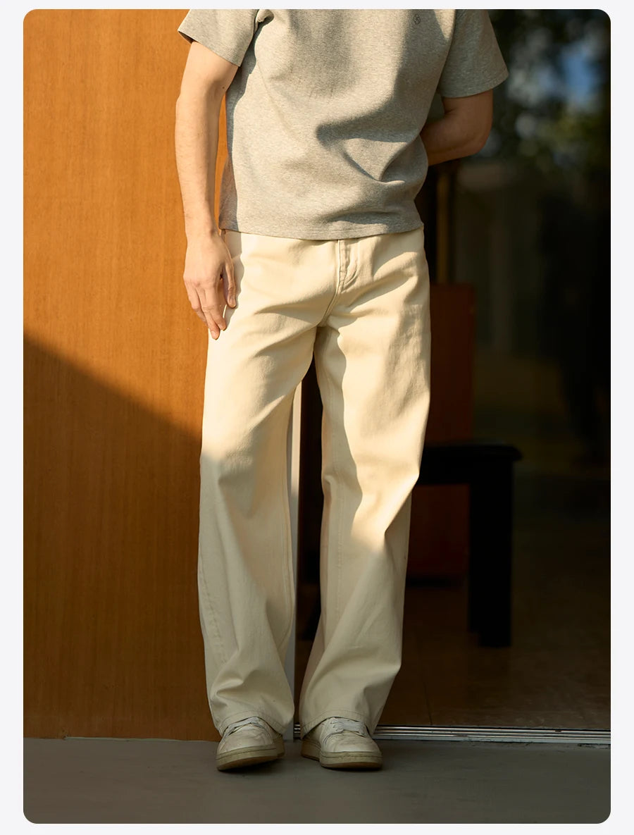 SIMWOOD 2026 Spring New Baggy Fit 11.3oz  Cotton Fabric Jeans Men Plus Size Casual Denim Chinos Pants