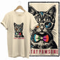 COOLMIND Beige Cat Graphic T-Shirt | Women's Relaxed Fit