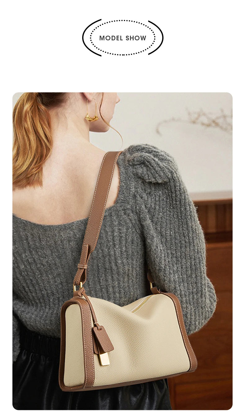 Women's Cowhide Leather Shoulder Bag Vintage Soft Messenger Handbag Fashion Crossbody Bags Female Underarm Bag DF900083S