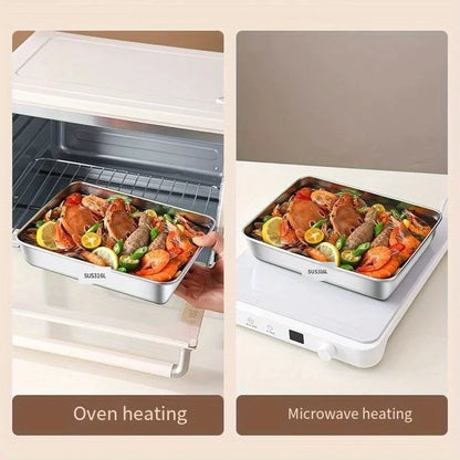 Stainless Steel Kitchen Tray with Lid - 1Pc Food-Grade Square Tray