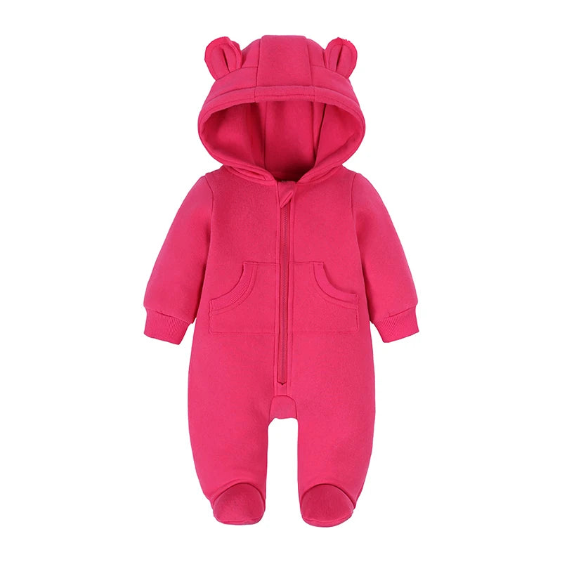 Kids Tales Teddy Trails Cotton-Blend Hooded Baby Romper
