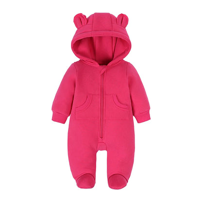 Kids Tales Teddy Trails Cotton-Blend Hooded Baby Romper