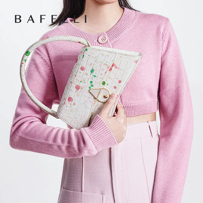 BAFELLI Floral Genuine Leather Half-Moon Bag