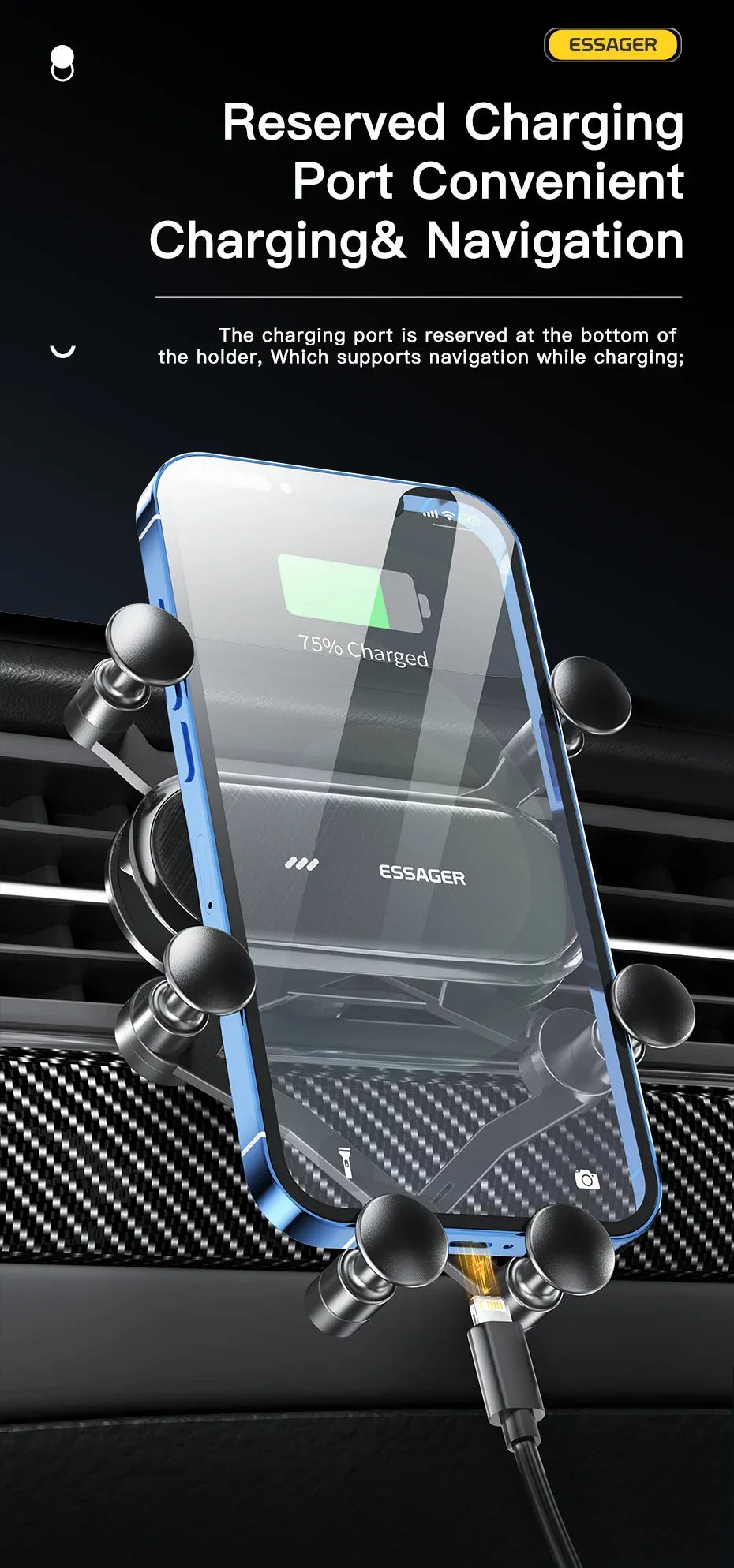 Essager Six Points Gravity Car Phone Holder - ShopHub