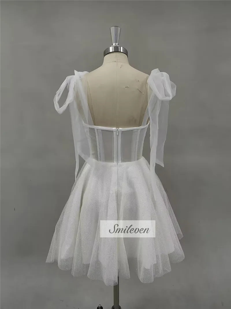Smileven Short Wedding Dress A Line Sweetheart Neck Shiny Glitter Bride Dresses Mini Bows Strap Vestido de novia 2024 Customized