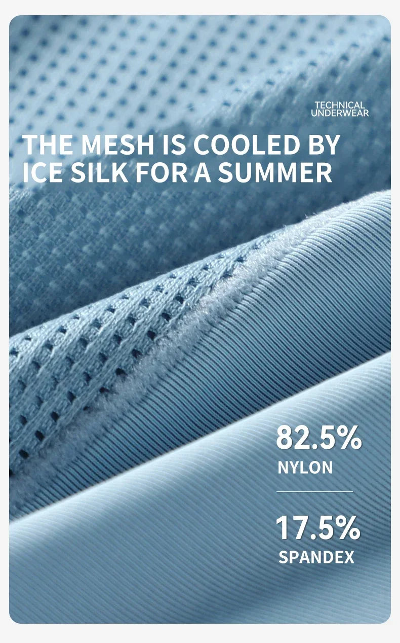 MiiOW 3Pcs Men's Breathable Boxer Underwear Seamless Ice Silk Mesh Panties with Cotton Crotch