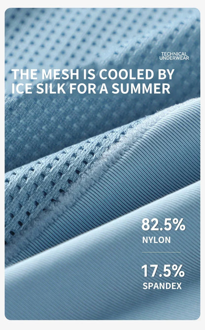 MiiOW 3Pcs Men's Breathable Boxer Underwear Seamless Ice Silk Mesh Panties with Cotton Crotch