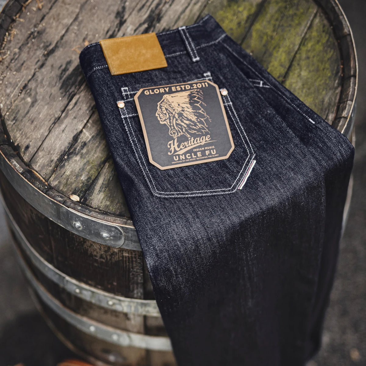 Maden Men's Vintage 12oz Washed Denim Jeans Straight Wide Leg Blue Trousers Loose Fit Zip Fly Casual Pants for Fall and Winter