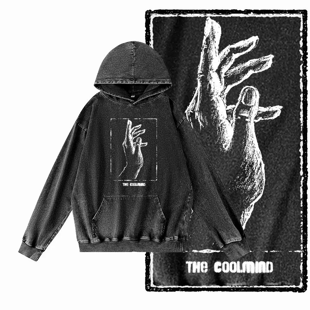COOLMIND Acid-Washed Black Graphic Hoodie
