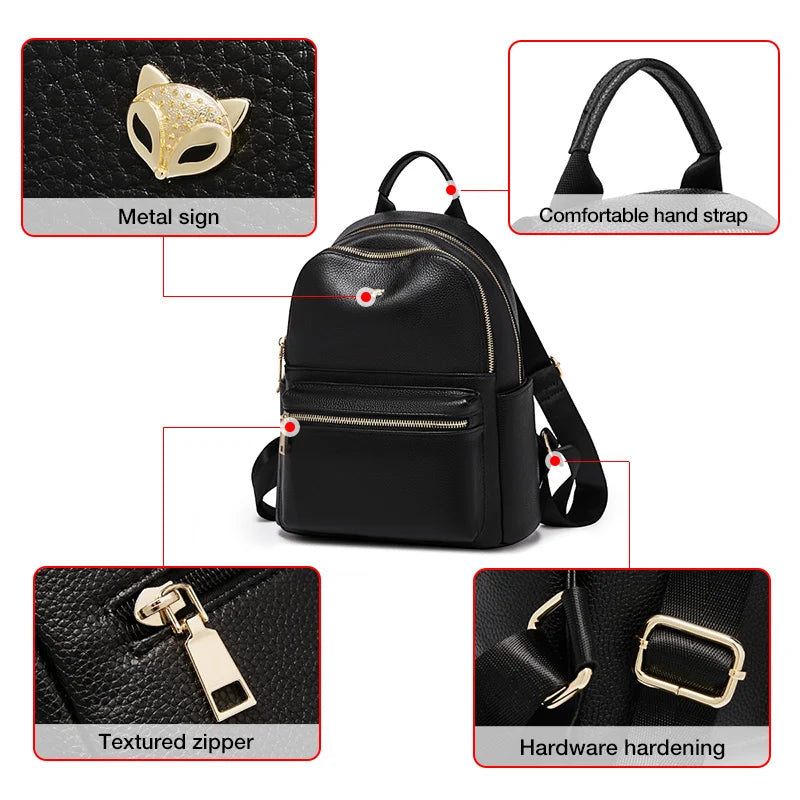 FOXER Brand  Women Cute Fashion Backpack Lady Leather +Microfiber Simple Travel School Bag Book Purse Quality Soft Daypack Gift