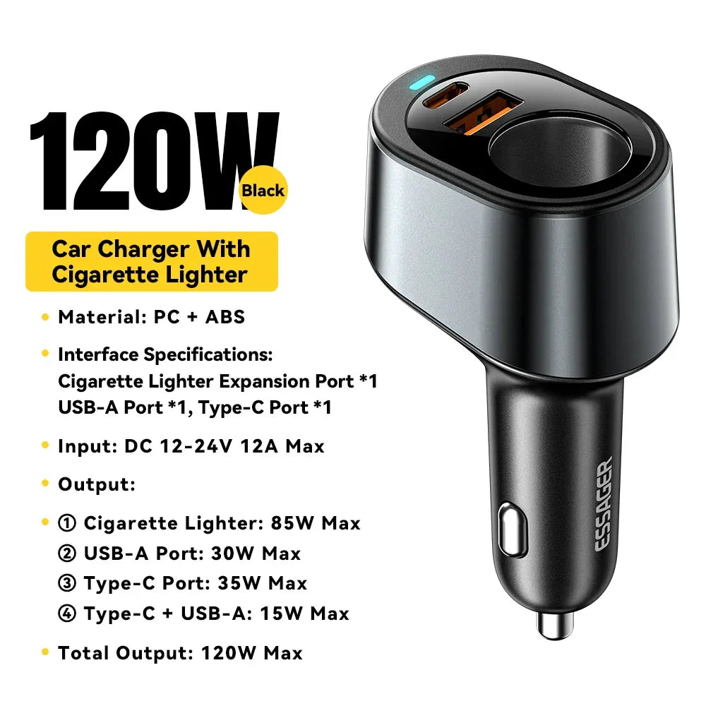 Essager 120W USB C Car Charger - ShopHub