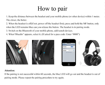 Bluetooth T2+ Headphone Wireless Foldable Sports Earphone with HIFI Sound, 57mm Strong Bass, and SD Card Slot