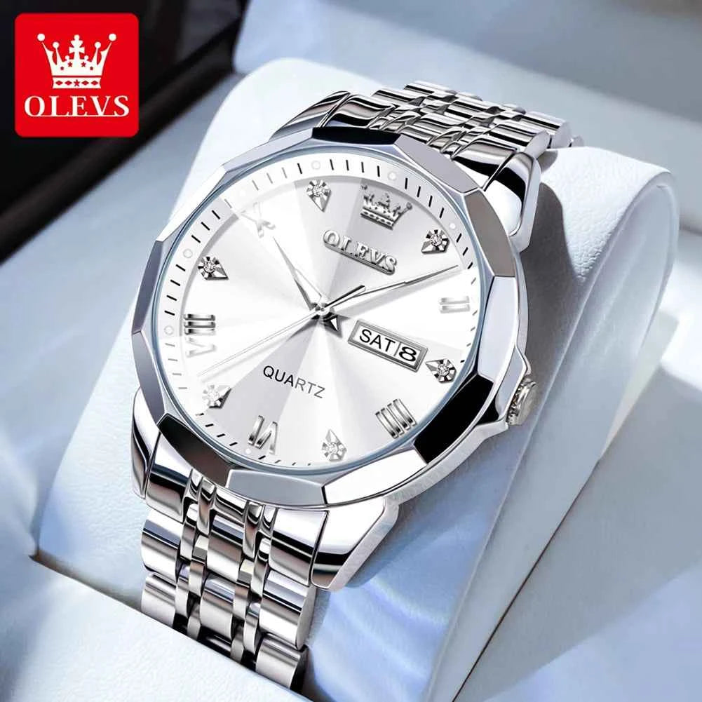 OLEVS 9970 Mens Watch with Original Mirror Quartz Movement, Waterproof, Luminous Dual Calendar - Perfect Mens Gifts Reloj