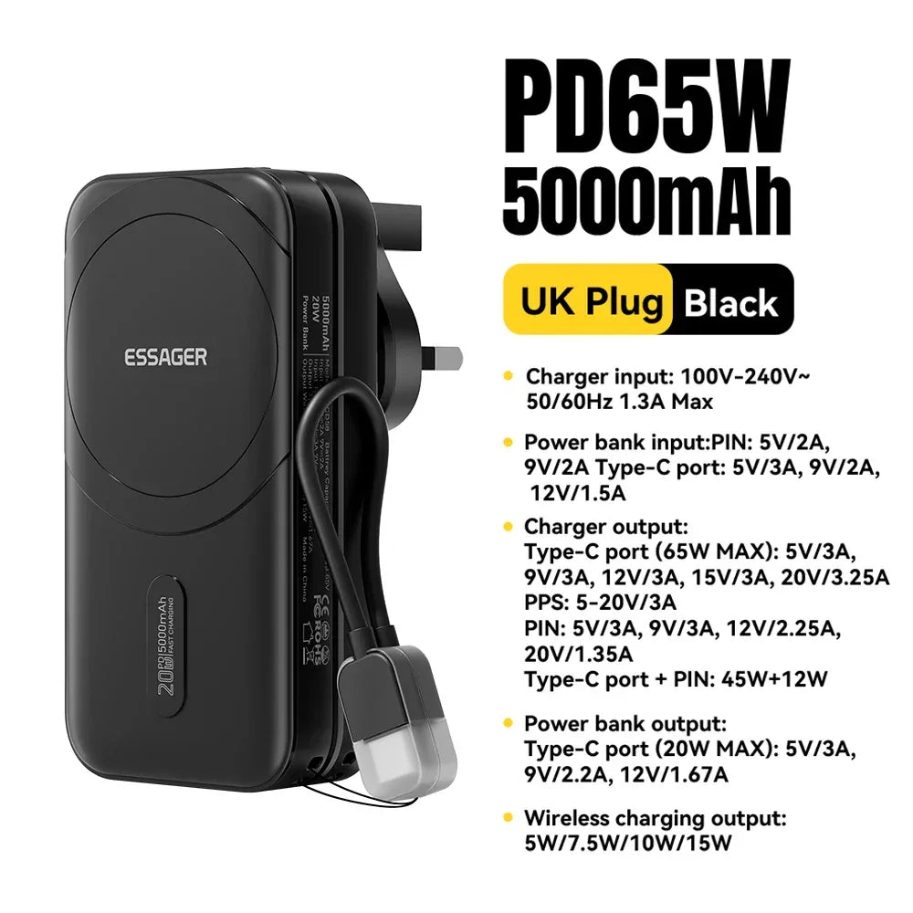 【NEW】Essager 3-in-1 Magnetic 65W GaN Charger and Wireless Power Bank - ShopHub