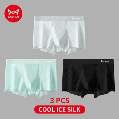 MiiOW Men's Ice Silk Underwear 3Pcs 7A Antibacterial Breathable Briefs