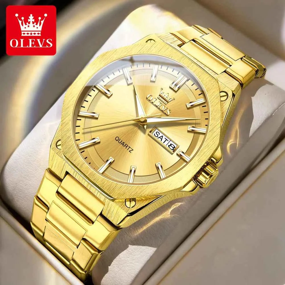 OLEVS 3733 Men Quartz Watch with Night Light Function, 30m Waterproof, Week Date Display - Luxury Sports and Business Brand Watch