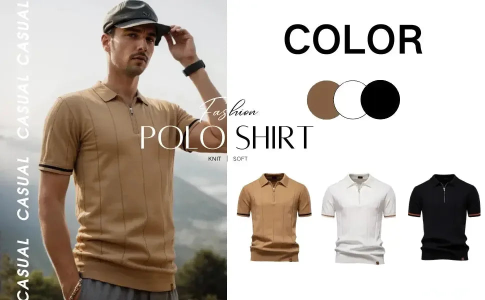 AIOPESON Men's Solid Colour Sports Zipper Polo Shirts - ShopHub