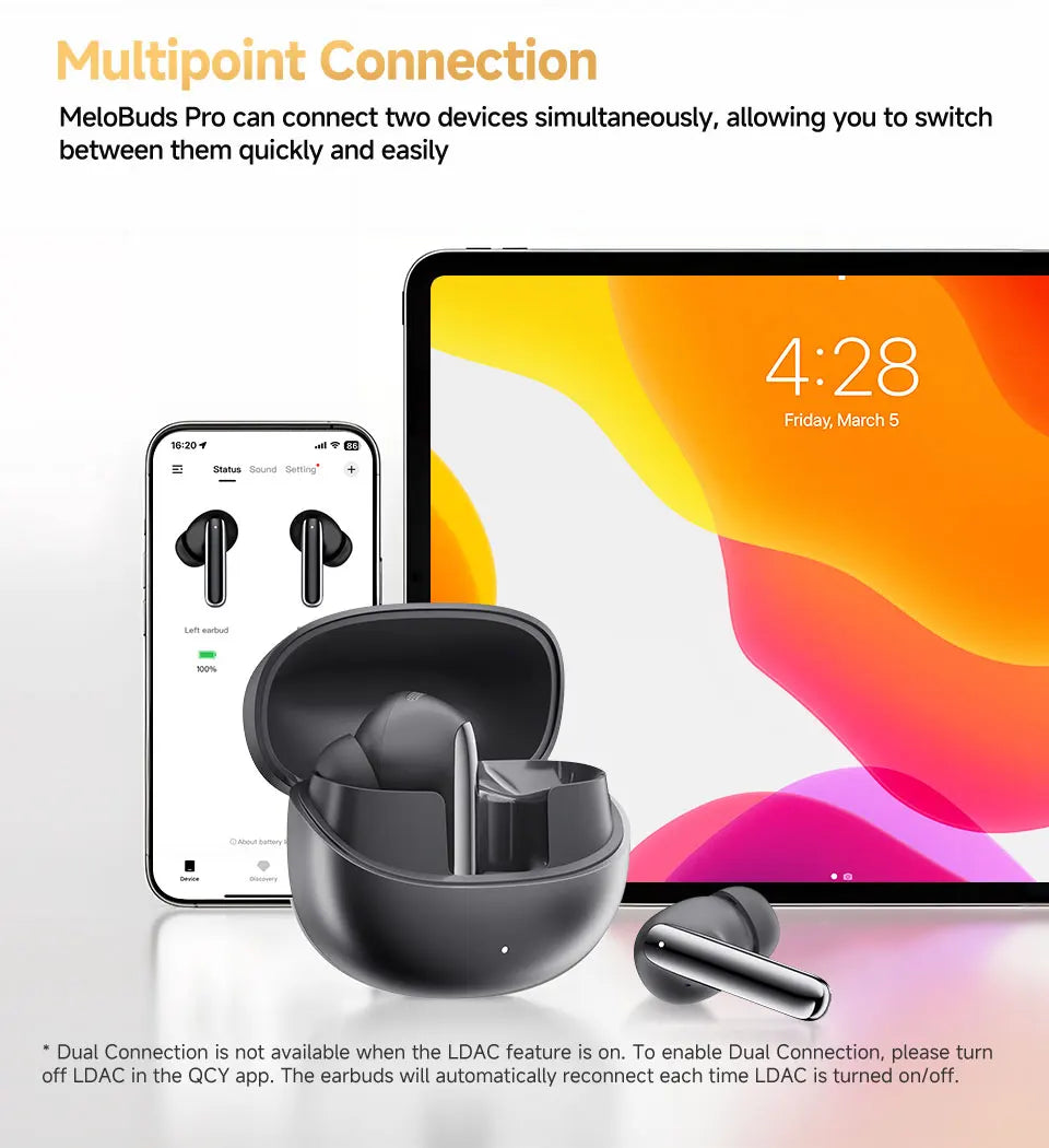 QCY MeloBuds Pro Earphones with 46dB ANC, Hi-Res LDAC, Bluetooth 5.3, 6 Mic Multipoint Connection, In-Ear Detection - ShopHub