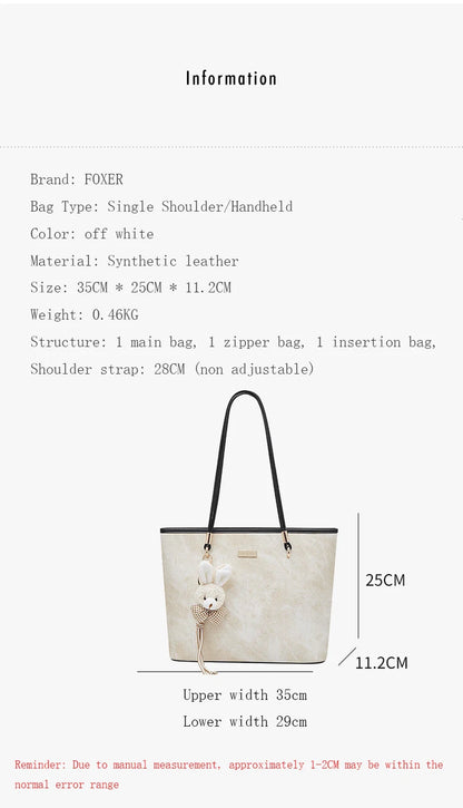 FOXER Designer Women's Tote Bag High Quality PVC Leather Female Handbag Trendy Casual Commuter Shoulder Bag with Pendant