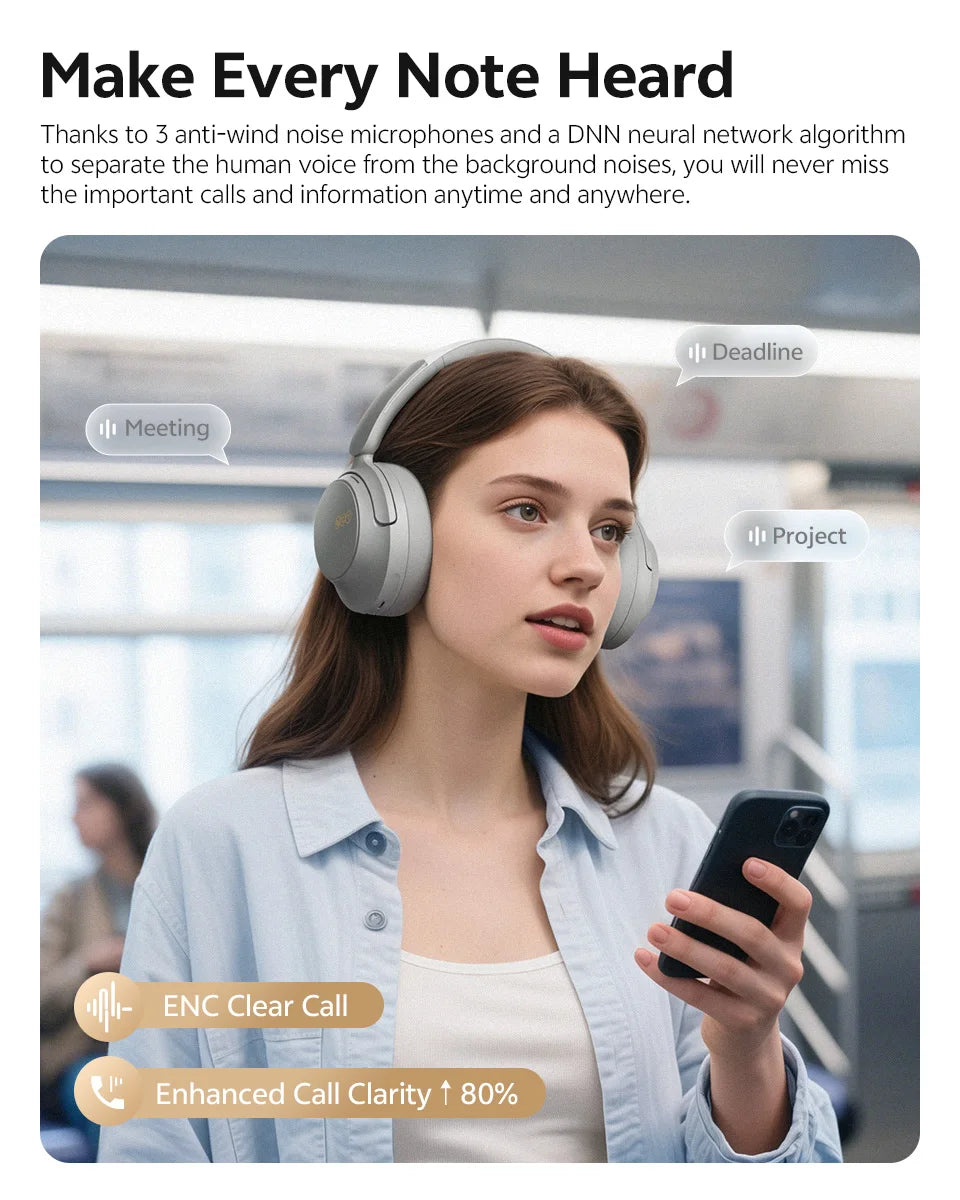 QCY Wireless Bluetooth Headphones 6.0 BH25H3SA - 3D Spatial Audio, Foldable Over Ear Headset with 56dB Adaptive ANC and 53mm Driver - ShopHub