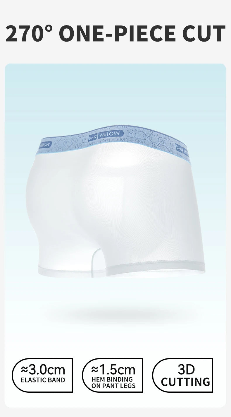 MiiOW Men's Underwear Boxers - 3Pcs Ice Silk Antibacterial Boxers