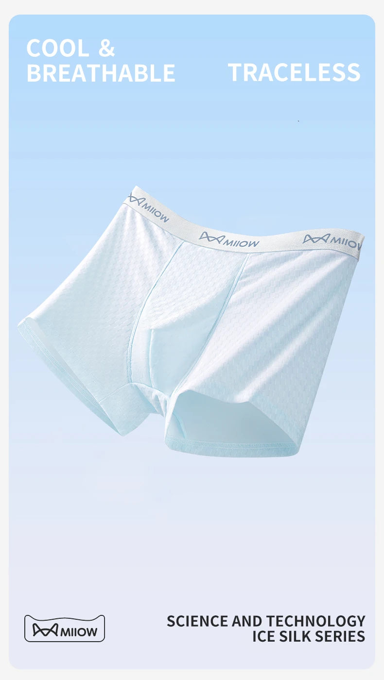 MiiOW 6Pcs Men's Summer Ice Silk Boxers - Antibacterial Breathable Mesh Underwear